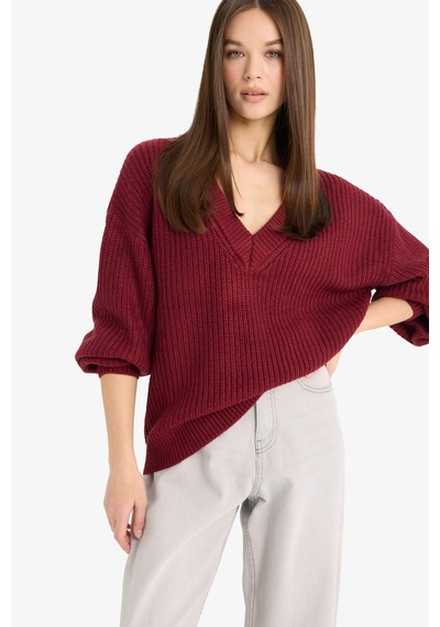 Defacto Oversize Geniş Kalıp V Yaka Triko Kazak Z7135az25wnbr455 Bordo Defacto Oversize Geniş Kalıp V Yaka Triko Kazak Z7135az25wnbr455 Bordo