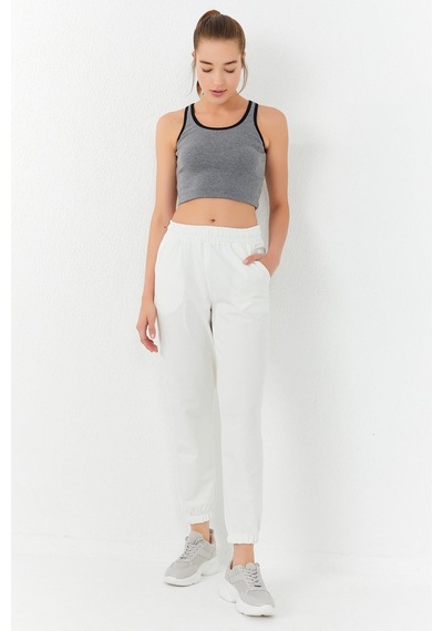 Tommy Life Gri Melanj Basic Sıfır Kol Dar Kalıp U Yaka Kadın Crop Top Atlet - 97162 Gri Melanj