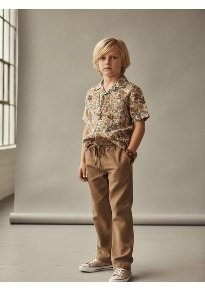 Zekids Erkek Çocuk Beli Lastikli Bağcıklı Pantolon-16956 Kahverengi
