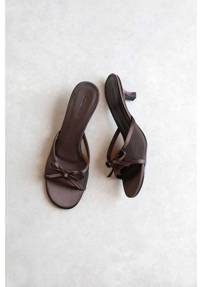 Wolk Shoes Tilda Kadın Topuklu Saten Fileli Sandalet Siyah Kahverengi
