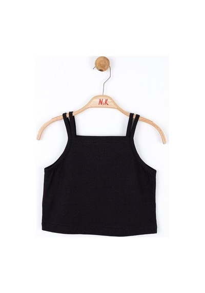 Kız Çocuk Askılı Maya Crop Bluz-13982-siyah Siyah