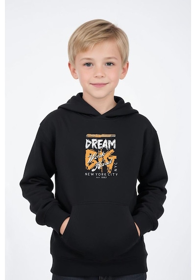 Panios Kids Kapüşonlu Kanguru Cepli Big Dream Baskı Detaylı Erkek Çocuk Sweatshirt Siyah