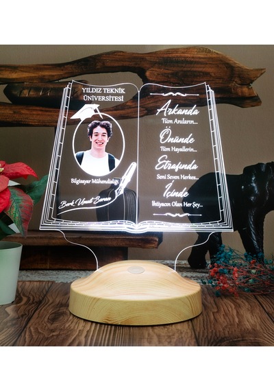 Fotoğraflı Mezuniyet Hatırası, Öğrenciye İsimli Karne Mezuniyet Hediyesi, Kitap Tasarımlı 3d Led Lamba