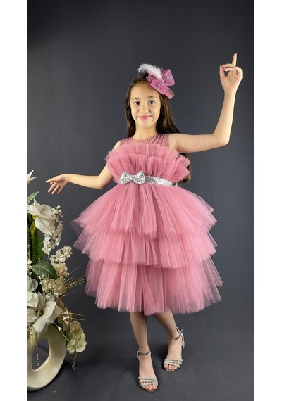 Mnk Baby & Kids Katkat Tüllü Buket Model Kız Çocuk Özel Gün Abiye 001