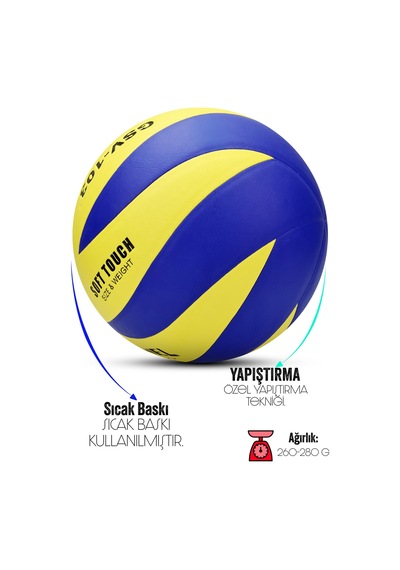 Semi-pro Voleybol Topu Lamineli Beton Zemin Softtouch İç-dış Mekana Uygun 8 Panel Sarı-mavi Gsv103 Mavi