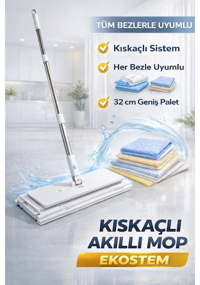 Tüm Bezlerle Uyumlu Click Akıllı Mop Paleti Xl 32 Cm Kıskaçlı Mop El Değmeden Mop Aparatı
