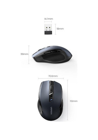 Ugreen 4000 Dpı Dual Mode 2.4ghz Kablosuz Ve Bluetooth Sessiz Optik Mouse, 90855 -