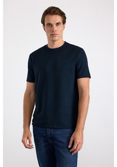 Süvari Lacivert Slim Düz Baskısız İnterlok Bisiklet Yaka Tişört Sts1014000011-m09