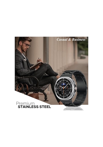 Samsung Galaxy Watch 8 40/44mm & Watch 8 Classic 46mm Uyumlu Paslanmaz Çelik Saat Kordonu Siyah