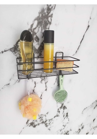 Yapışkanlı Kancalı Banyo Ve Mutfak Rafı Mat Siyah Banyo Duş Askısı Siyah