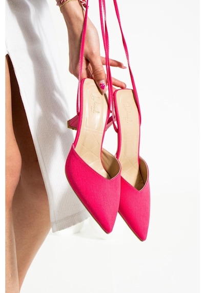 Duxal Shoes Fuşya Ipli Bilekten Bağlamalı Saten Kadın Topuklu Ayakkabı Fuşya