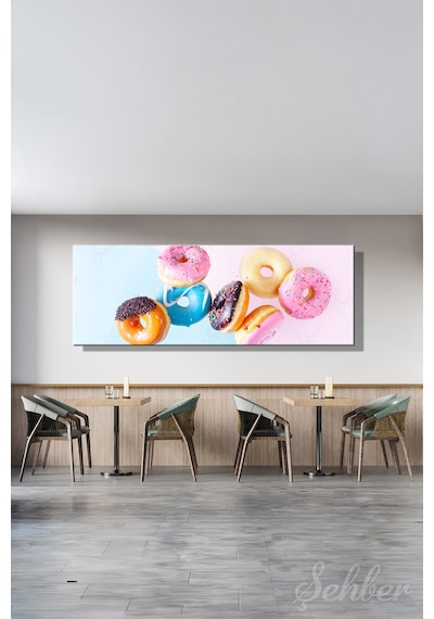 Pembe, Mavi, Çikolatalı Ve Sade Renkli Glazürlü Ve Granüllü Donut'lar Yatay Kanvas Tablo 4042 Çok Renkli