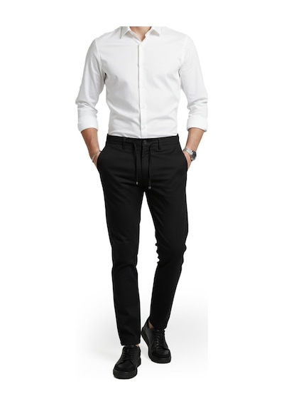 Deepsea Siyah Esnek Kumaş Slim Fit Beli Lastikli Günlük Spor Pantolon 2601070 Siyah