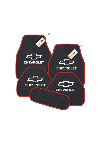 Chevrolet Logolu Antrasit Kırmızı Oto Halı Paspas Takımı 5 Parça Kaymaz Tabanlı Araba Zemin Koruyucu