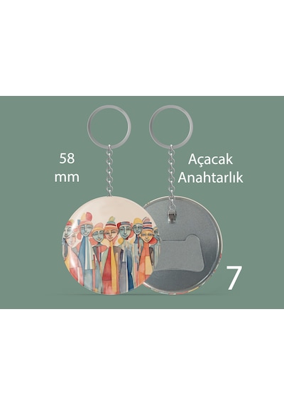 58 Mm Buton Açacaklı Anahtarlık Yuvarlak Baskılı Anahtarlık İnce İnsanlar Çok Renkli