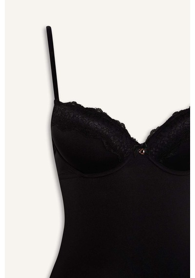 DeFacto Yarım Dolgulu Dantel Detaylı Bodysuit-Fall in Love D8168AX25SPBK81