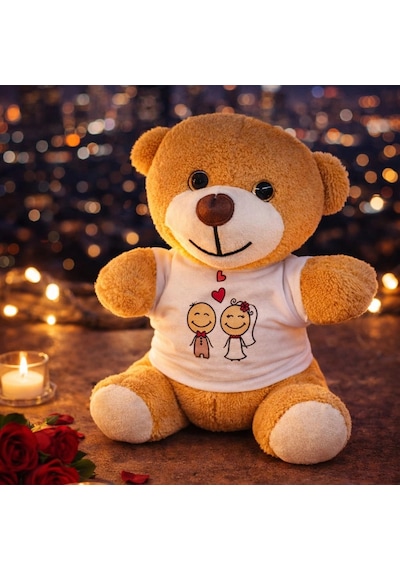 Buğz Sevimli Gelin Damat Tişörtlü Peluş Ayıcık