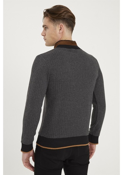 1039 Dewberry Erkek Sweatshırt-desenli Gri
