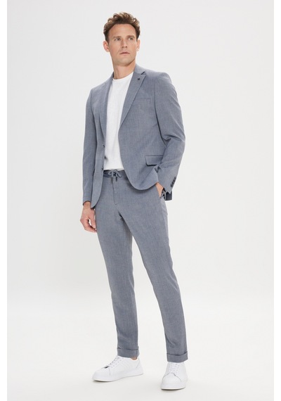 Ac&co Erkek Grı Slim Fit Mono Yaka Beli Bağlamalı Gofre Desenli Takım Elbise Gri