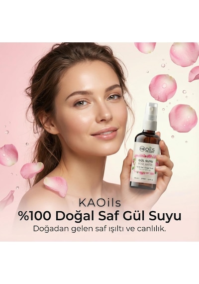 Saf Gül Suyu - 100% Pure Rose Water 100 Ml - Doğal Gül Mayası Hidrolatı - Canlandırıcı Ve Nemlendirici Yüz Toniği Cam Şişe Ve Sprey