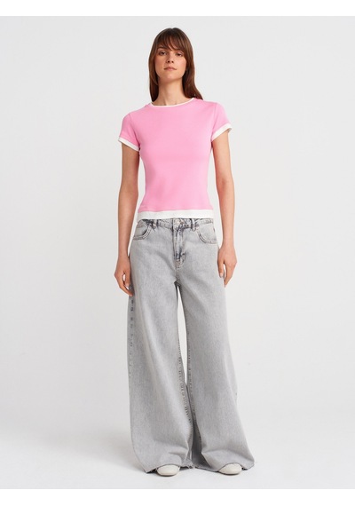 Dilvin 31859 Çift Görünümlü T-shirt-pembe Pembe