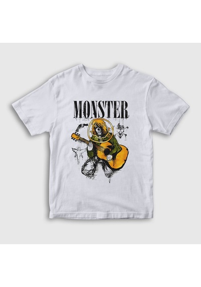 Presmono Unisex Çocuk Monster Nirvana Kurt Cobain T-shirt Beyaz