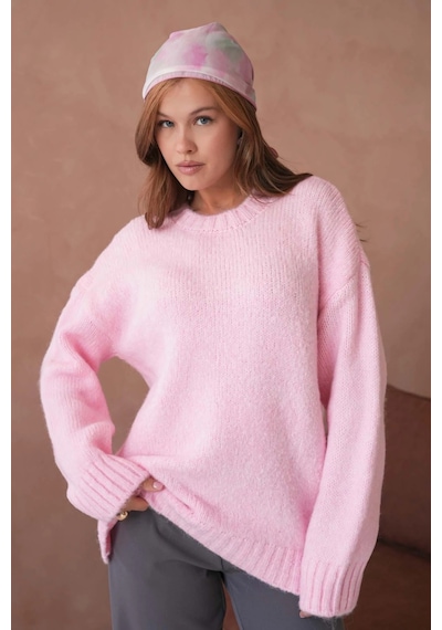 Park Karon Kadın Bisiklet Yaka Yumuşak Dokulu Oversize Triko Kazak 3032 Pembe