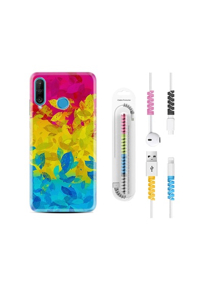 Huawei P30 Lite Kılıf Kablo Koruyuculu Yapraklar 1634