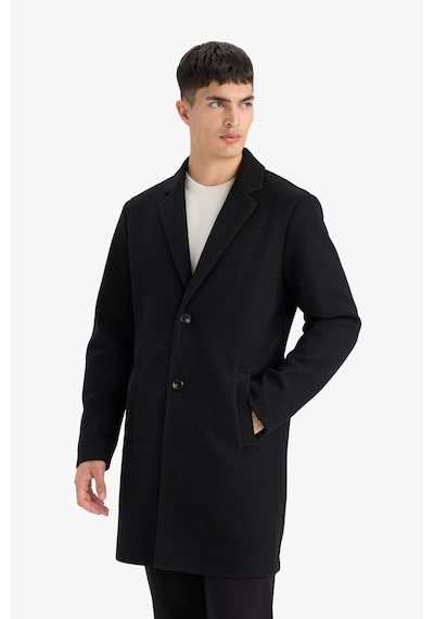 Defacto Relax Fit Ceket Yaka Düğmeli Cepli Kışlık Kaşe Parka Y8903az25aubk27 Siyah-bk27