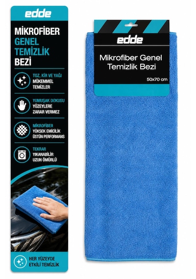 Edde Araba Araç Oto Mikrofiber Genel Temizlik Bezi 50 70 Cm Oto Detailing