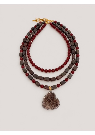 El Yapımı Granat, Jasper & Ametist Doğal Taşlı Kolye Seti Bordo