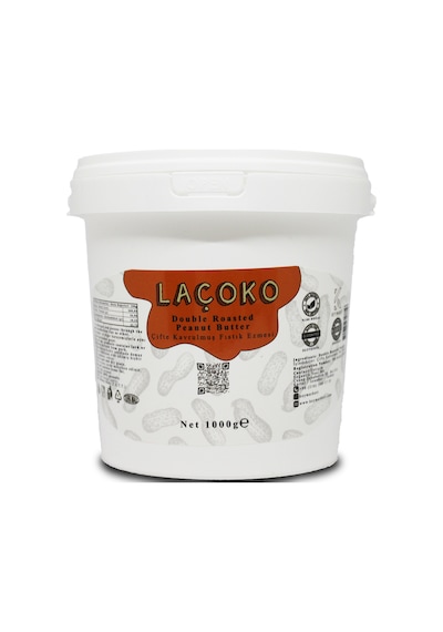 Laçoko Kova Şekersiz Katkısız Glutensiz Vegan Doğal Çifte Kavrulmuş Yer Fıstığı Ezmesi 1 KG