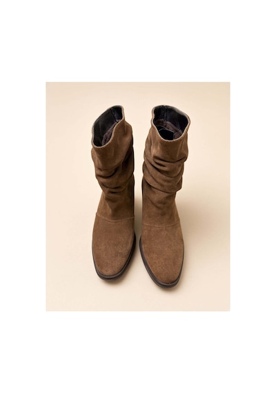 37brandshoes Taba Süet Büzgülü Çizme Kahverengi Kahverengi