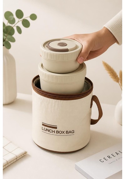 Isı Yalıtımlı Yemek Termosu Ve Lunch Box Çantası, Vidalı Kapaklı Pp Dış Gövde Ve Metal İç Hazneli Taşınabilir Yemek Kabı Seti 2 Parça Çok Renkli