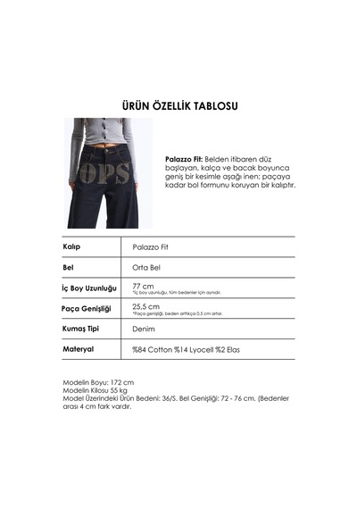 Kadın İndigo Palazzo Taş Baskılı Özel Tasarım Denim Jean Lacivert