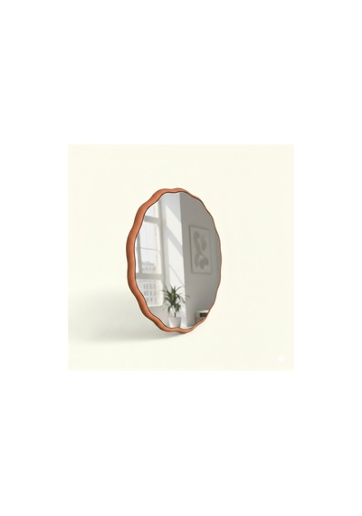 Modern Tasarım 60 Cm Yuvarlak Dalgalı Dekoratif Ayna Lake Boyalı Mdf Çerçeve Turuncu