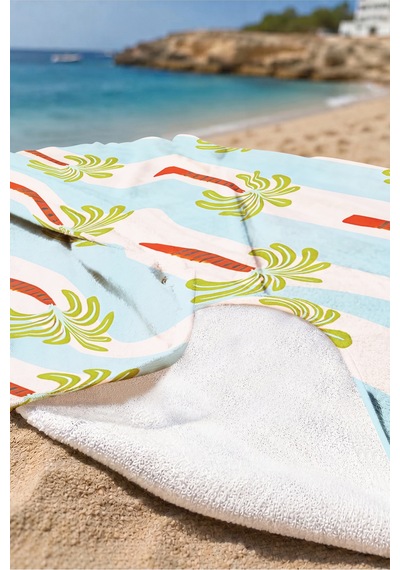 Palmiye Temalı Çizgili Plaj Havlusu - Tropikal Modern Pastel Renk Hızlı Kuruyan Mikrofiber Havlu Çok Renkli