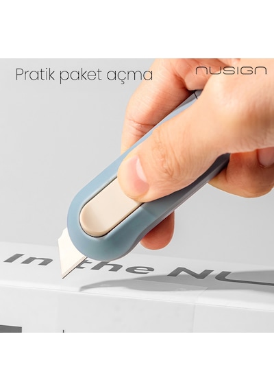 Nusıgn Mini Kesici Bıçak Otomatik Geri Çekmeli Güvenli Maket Bıçağı Mavi