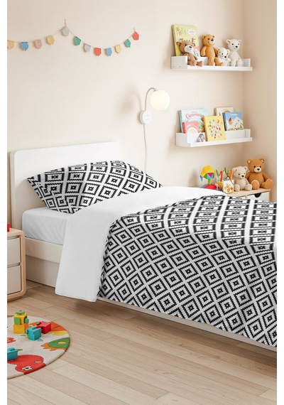 Siyah Geometrik Genç Odası Tek Kişilik Pike Takımı - Modern Minimal 160x220 Cm Kapitone Yatak Örtüsü Altın
