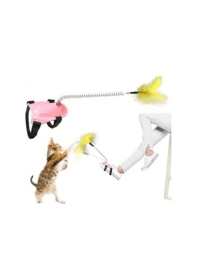 3b Trend Tüylü Kedi Ayak Oltası Kedi Oyuncağı Ele Ayağa Takılan Yaylı Olta Oyuncak 40 Cm
