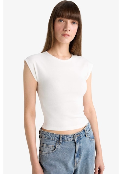 Defacto Slim Fit Dar Kesim Bisiklet Yaka Basic Düz Modal Kısa Kollu Tişört F0685ax25auer105 Ekru