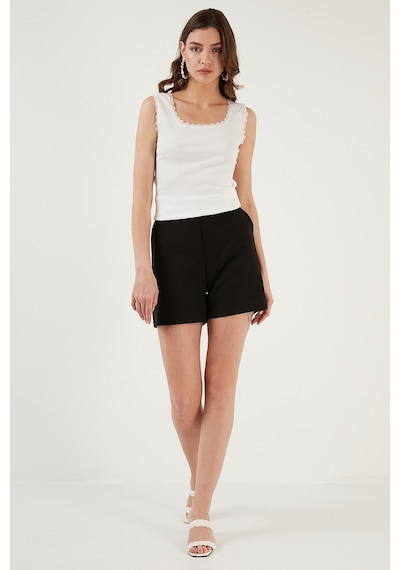 Lela Slim Fit Kalın Dantelli Kare Yaka Bürümcük 2'Li Paket Bayan Atlet 5864979S2 Siyah-Ekru