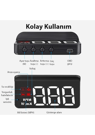 Ally M3 Hud Obd2 Head-up Display Dijital Hız Göstergesi E-obd Ve Gps Destekli Obd Arayüzlü - Alarmlı Ön Cam Ekran Projektör