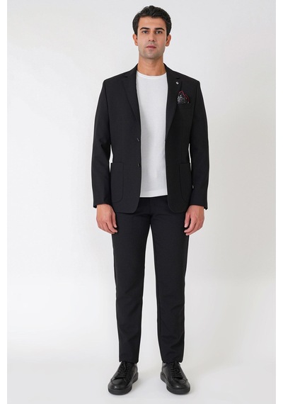 Slim Fit Torba Cep Esnek Pamuklu Siyah Ceket C 754