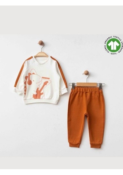 Zekids Erkek Bebek Dinazor Baskılı Organik Eşofman Takım-15477 renkli