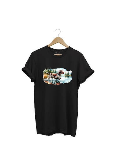 Avcılık Hunting Av Köpeği Baskılı %100 Pamuk Regular Fit T-shirt Siyah