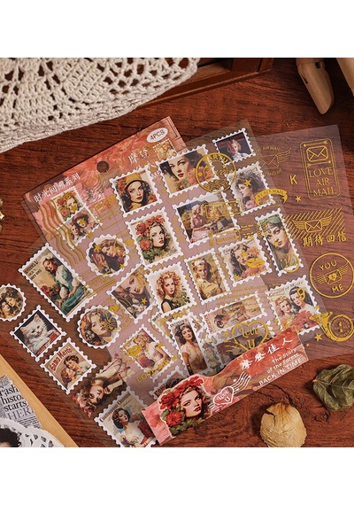 Vintage Pul Tasarımlı Estetik Sticker Çıkartma Seti - Defter, Ajanda Ve Günlük Süsleme Stickerı Karışık Model Çok Renkli