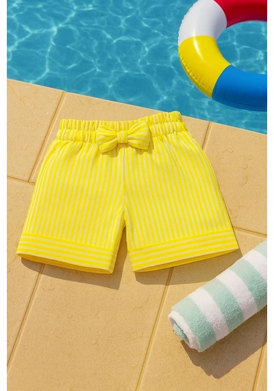 Esila Kids Kız Çocuk Hasır Şapka Ve Şort Takımı Yazlık Şık Kombin 2-6 Yaş Sarı