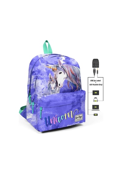 Coral High Mavi Unicornlar Üç Gözlü Sırt Çantası - USB+AUX Soketli 23422