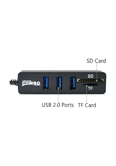 3 Port Usb 2.0 Çoklayıcı Hub Kart Okuyucu 2 İn 1 Combo Sd / Tf